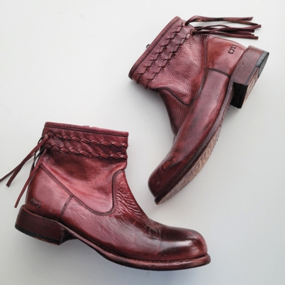 Bed Stu Craven Merlot Dip Dye Western Fringe leather Boots size 9.5